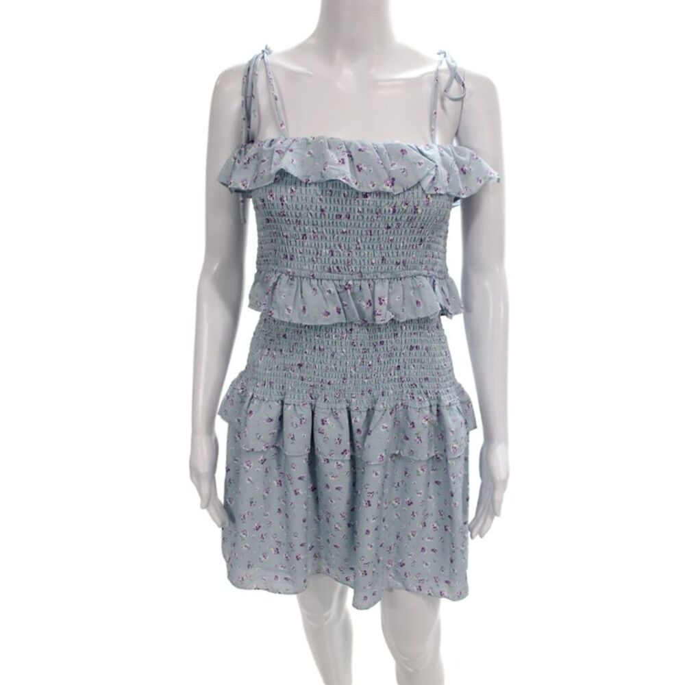 Storia Womens Mini Floral Square Neck Sleeveless Blue Dress Size M